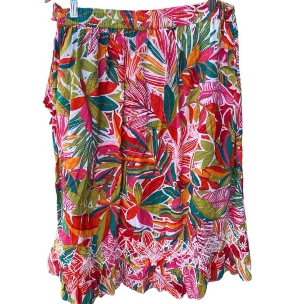 C&C California Midi Ruffle Faux Wrap Embroidered Skirt I Size: XL - Picture 7 of 10